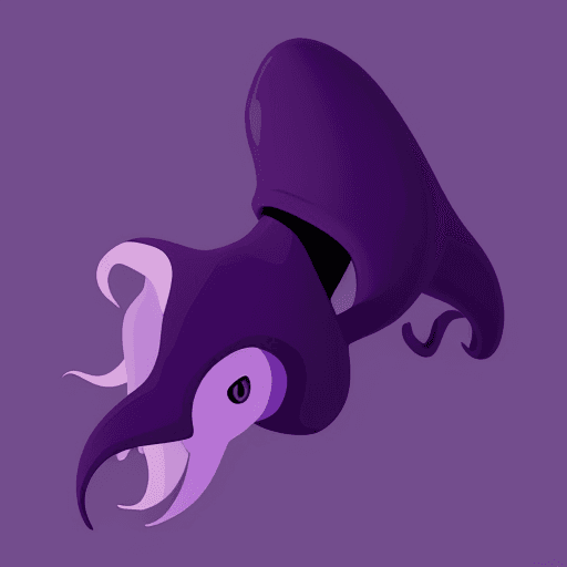 AI generated: Create a minimalist cartoon illustration of a prominent [purple squid] silhouette with no outline. T...