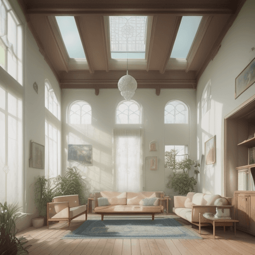 AI generated: High resolution photography interior design, dreamy sunken living room conversation pit, wooden floo...