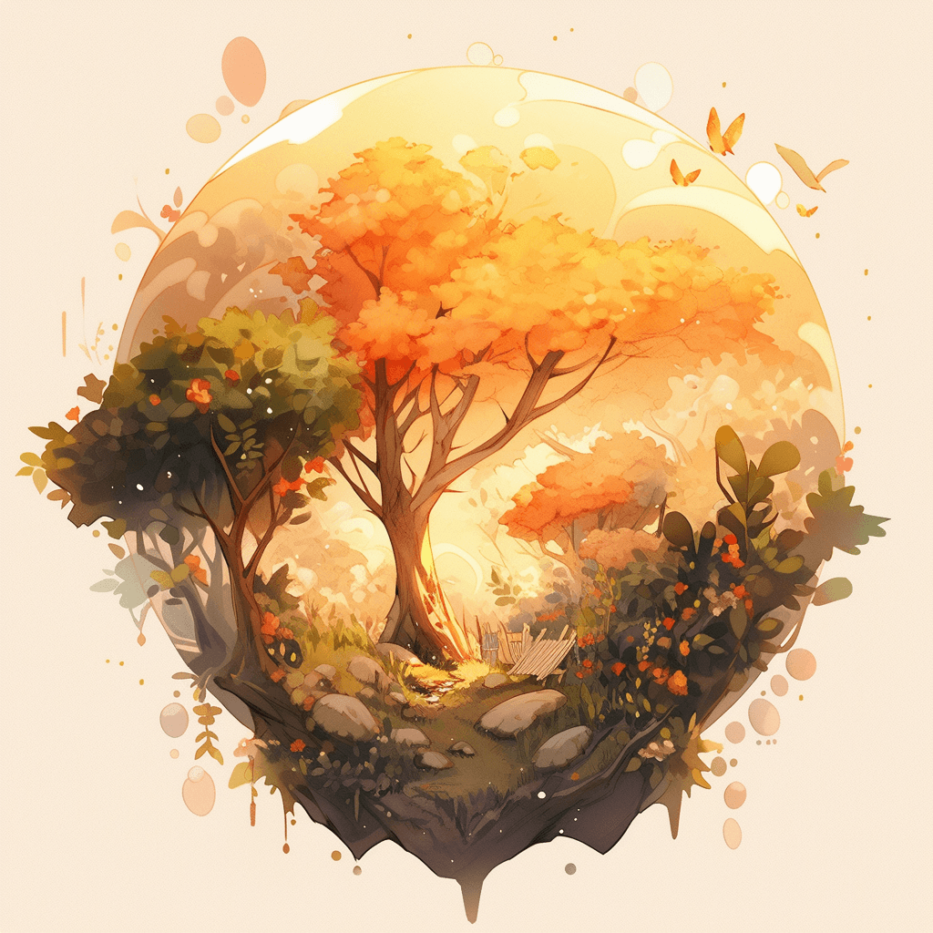 AI generated: An icon design, 3D, nature icon, tree, golden light, peaceful feeling, earthy colors, natural colors...