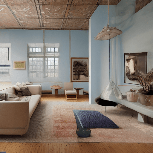 AI generated: High resolution photography interior design, dreamy sunken living room conversation pit, wooden floo...