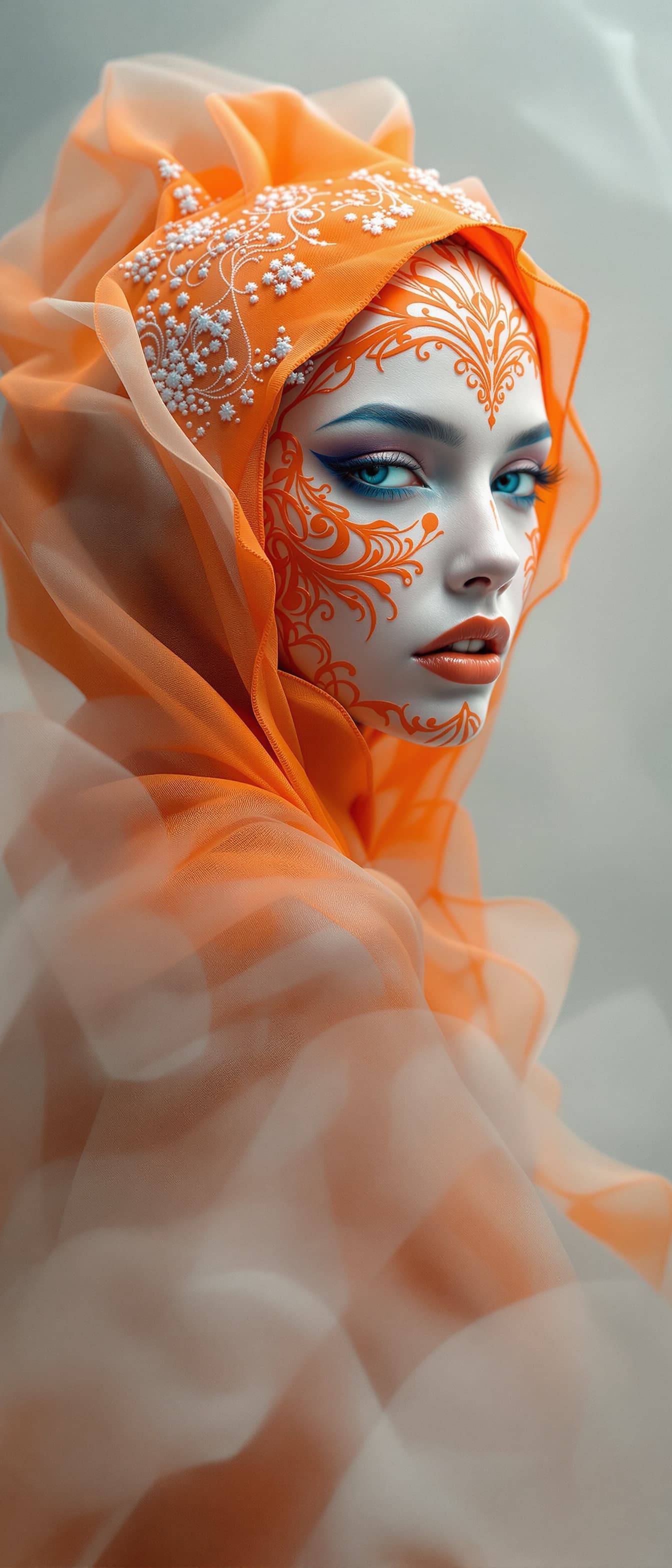 AI generated: "Fine art fashion photography. Full-hight vertical portrait, gorgeous lithe supermodel, intricate or...