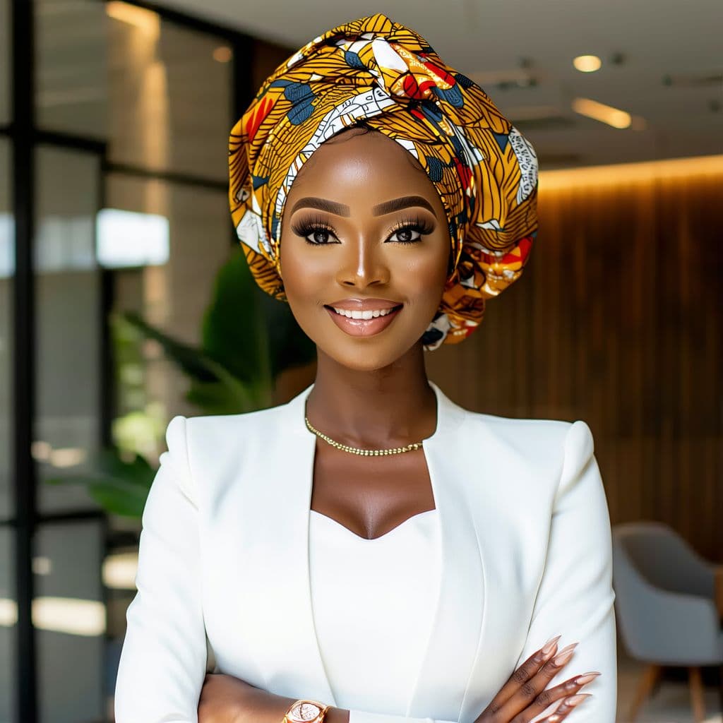 AI generated: Ultra-realistic portrait of a confident Nigerian woman in her 30s, wearing a beautifully wrapped Ank...