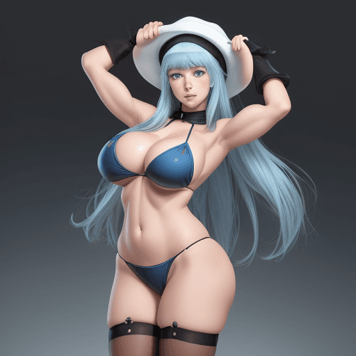AI generated: 1girl, solo, long hair, breasts, looking at viewer, blush, bangs, blue eyes, large breasts, simple b...