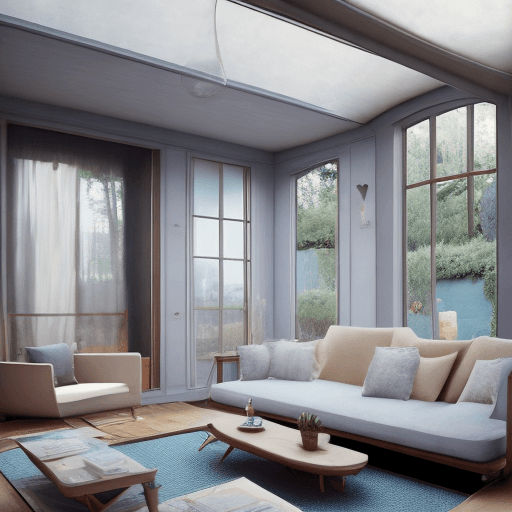 AI generated: High resolution photography interior design, dreamy sunken living room conversation pit, wooden floo...