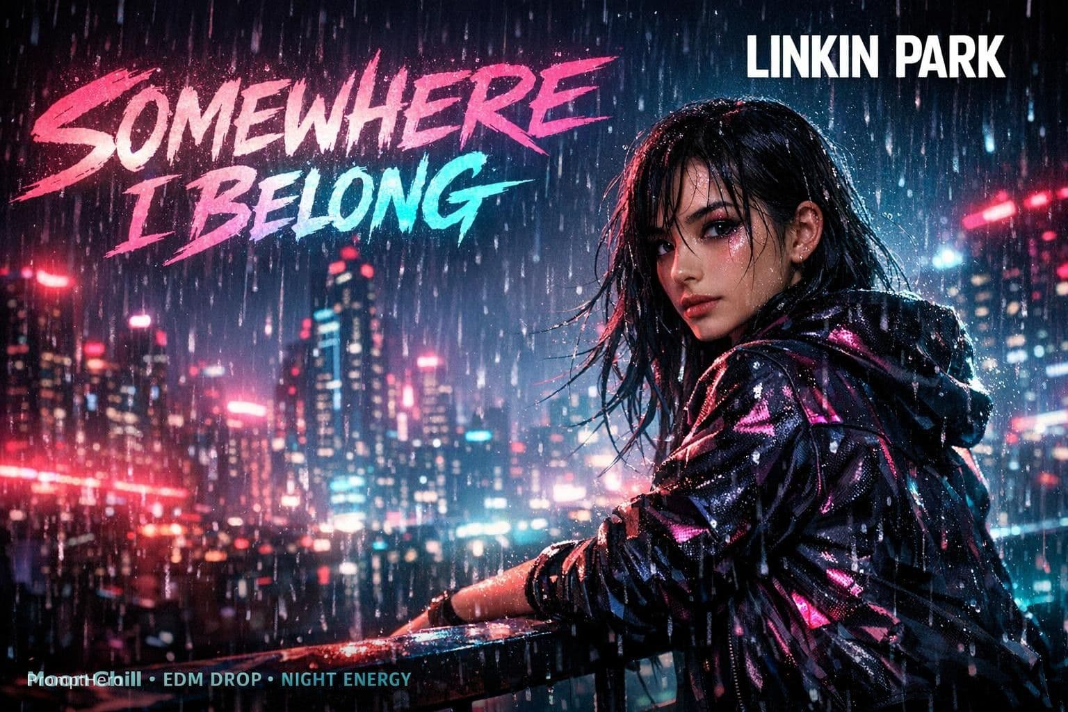 AI generated: {
  "meta": {
    "aesthetic_goal": "High CTR Cyberpunk EDM Drop Cover / Electric Night Pulse",
    ...