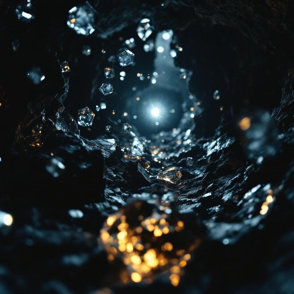 AI generated: photographic, ultrarealistic, ubsurdres, close up of a pitch black cavern, filled with sparkling  cr...