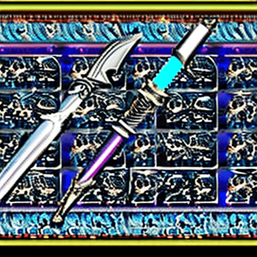 AI generated: Heroic Border Frame containing a lone upright sword::150 Extremely detailed made of glowing&metal sy...