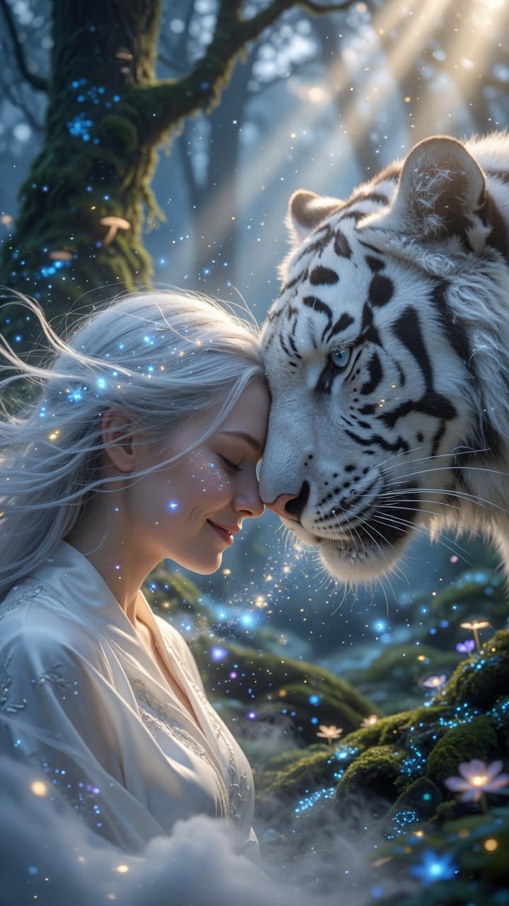 AI generated: Cinematic close-up shot, ultra-detailed photorealistic render, ethereal and tender atmosphere. A bre...
