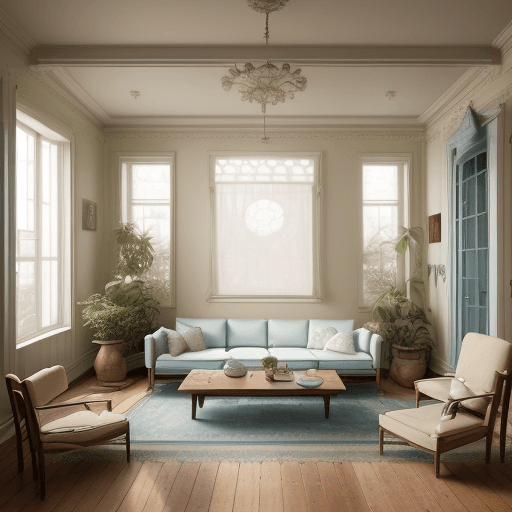 AI generated: High resolution photography interior design, dreamy sunken living room conversation pit, wooden floo...