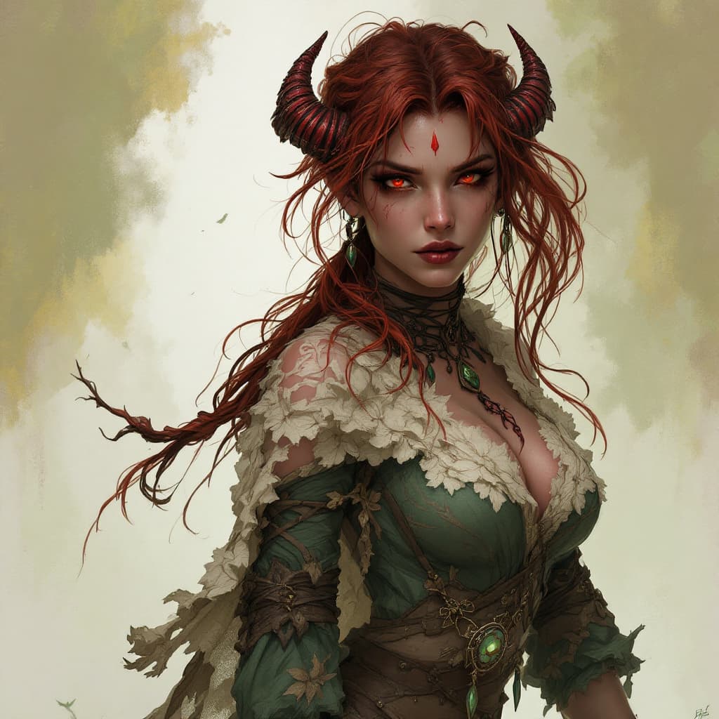 AI generated: Crimson Tiefling Druid Woman 