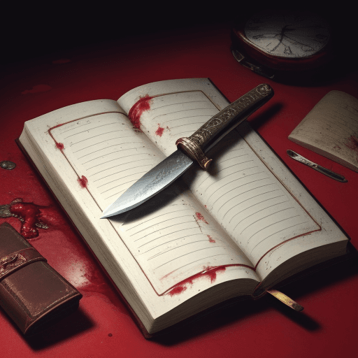 AI generated: it is a locked diary on which blood has been spilled and a knife is lying next to it