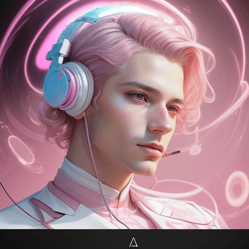 AI generated: commercial portrait a man in pink is holding his headphone on a white dj stand, in the style of karo...