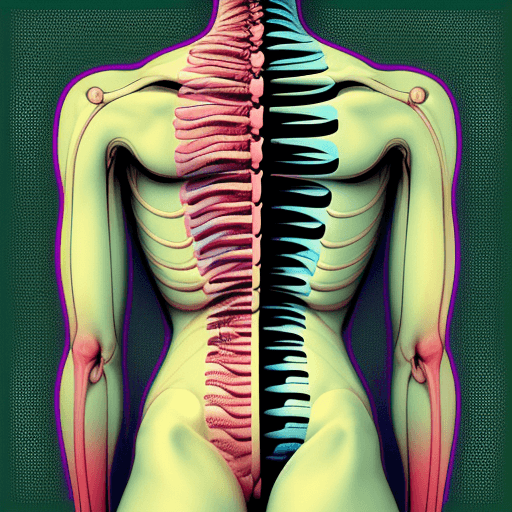 AI generated: a human body in which the spinal column is highlighted, in a pop art style