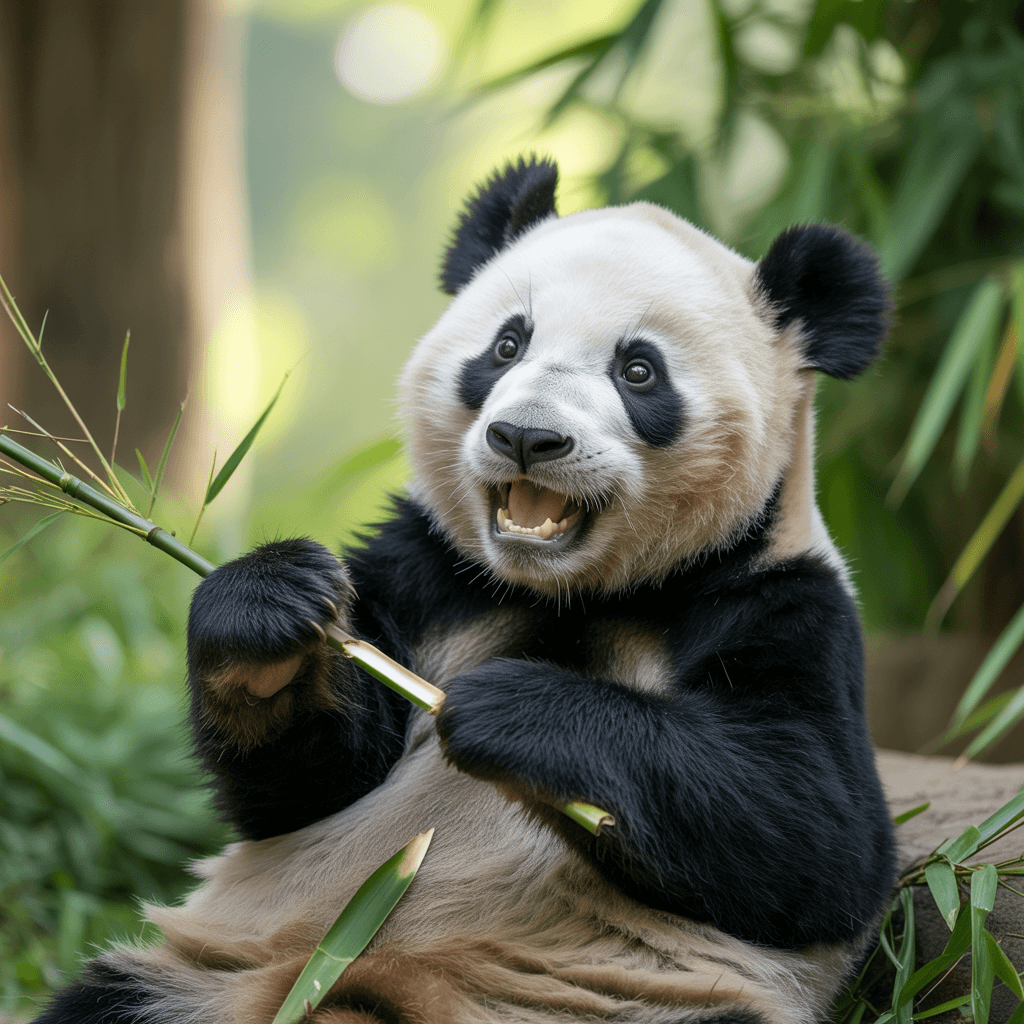 AI generated: A panda baby so happy to be eating he’s smiling hyper realistic, 8k, masterpiece 