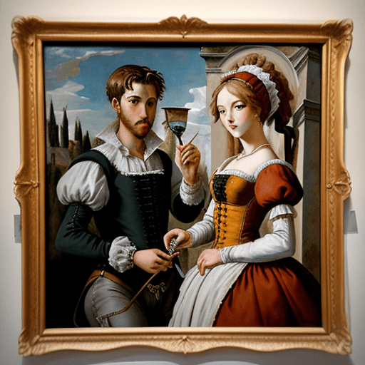 AI generated: Un couple marié sûr plotone tableau peinture huile sur toile style veronese 