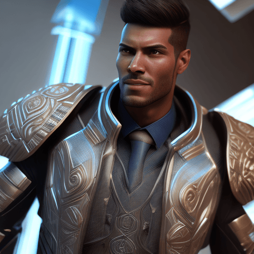 AI generated: man warrior of the future, in modern suit, with a lot of detail, high quality image, intricate artwo...