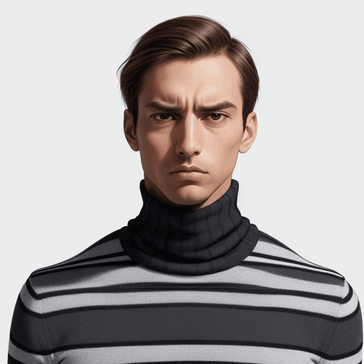 AI generated: Thinking man in a striped turtleneck