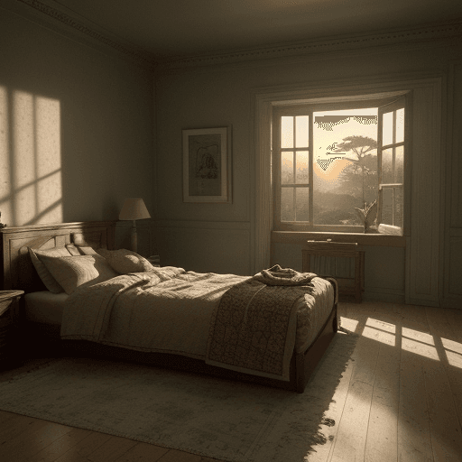 AI generated: Photo of a ultra realistic bed room, dramatic light, pale sunrise, cinematic lighting, battered, low...