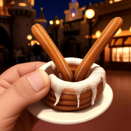AI generated: churro at disneyland disney food blog dfb instagram realistic castle hand photo