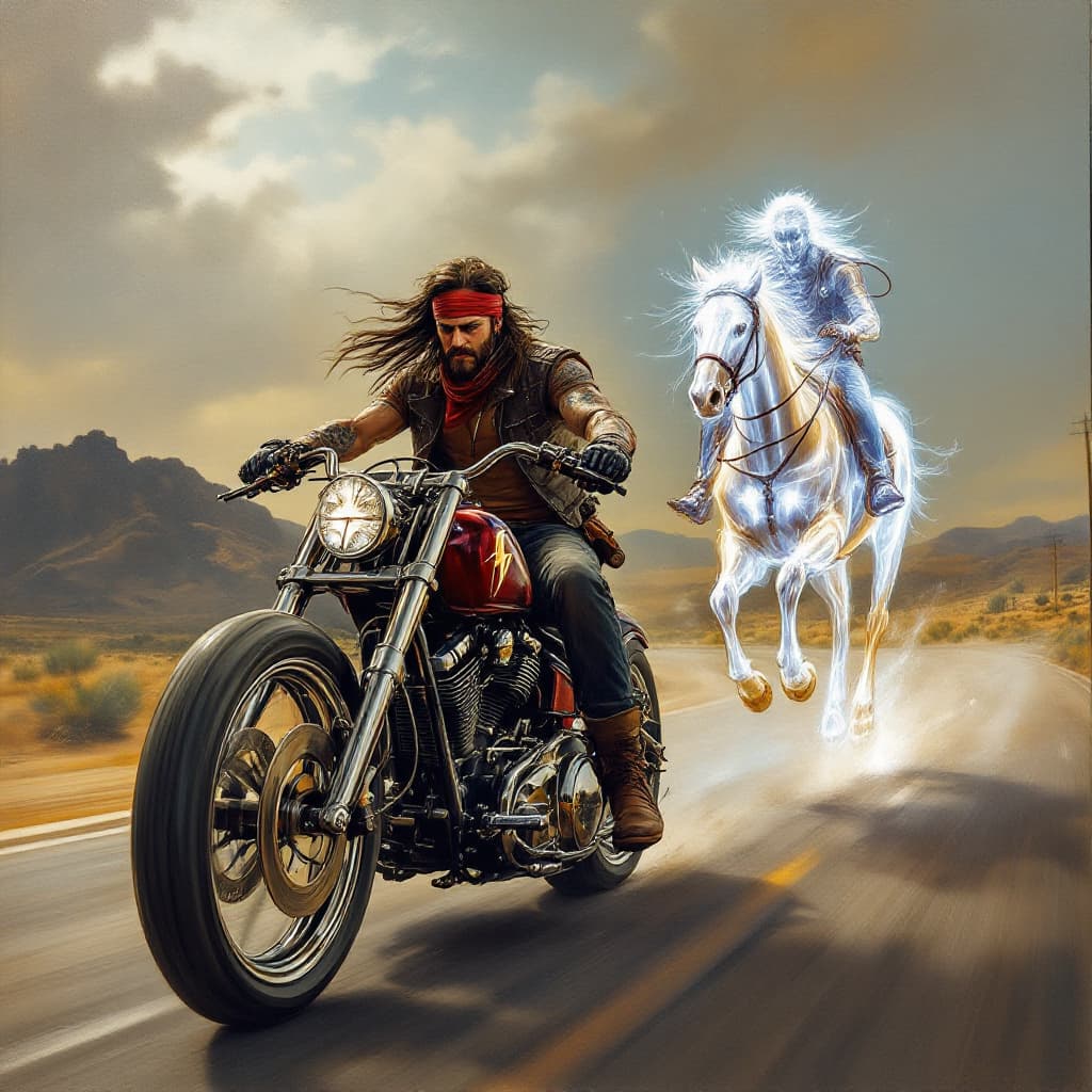 AI generated: "A stunning and detailed painting capturing the essence of the American spirit, blending modern bike...