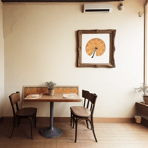 AI generated: A bohemian style photo, minimal, oold style- wall is the main object in the photo, leaf shadow on th...