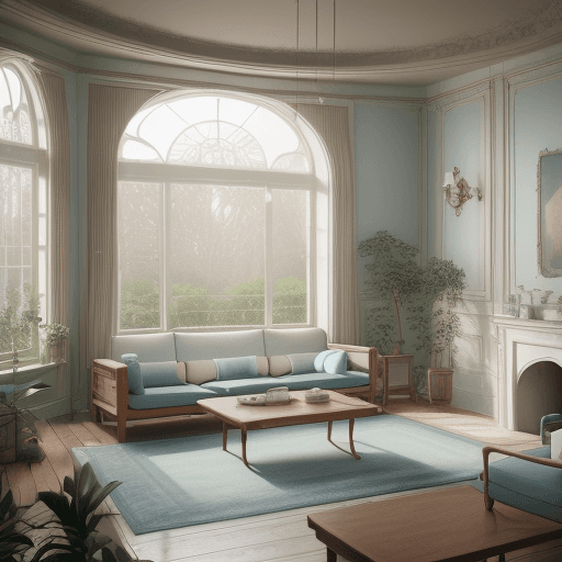 AI generated: High resolution photography interior design, dreamy sunken living room conversation pit, wooden floo...