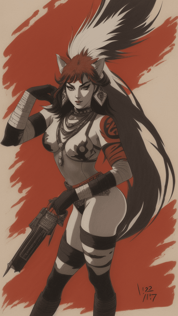 AI generated: a drawing of a Beauty Blaze, in the style of adventure pulp, dark white and bronze, mottled, yup'ik ...
