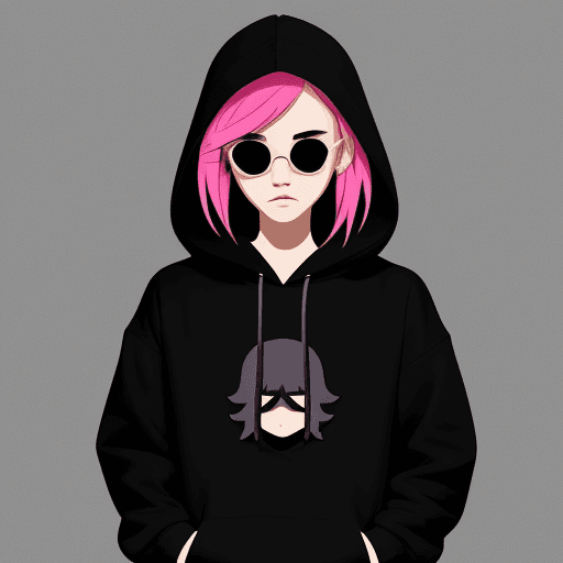 AI generated: Create, A character wearing, black hoodie, simple, vector, flat design, doodle style, gradient outli...