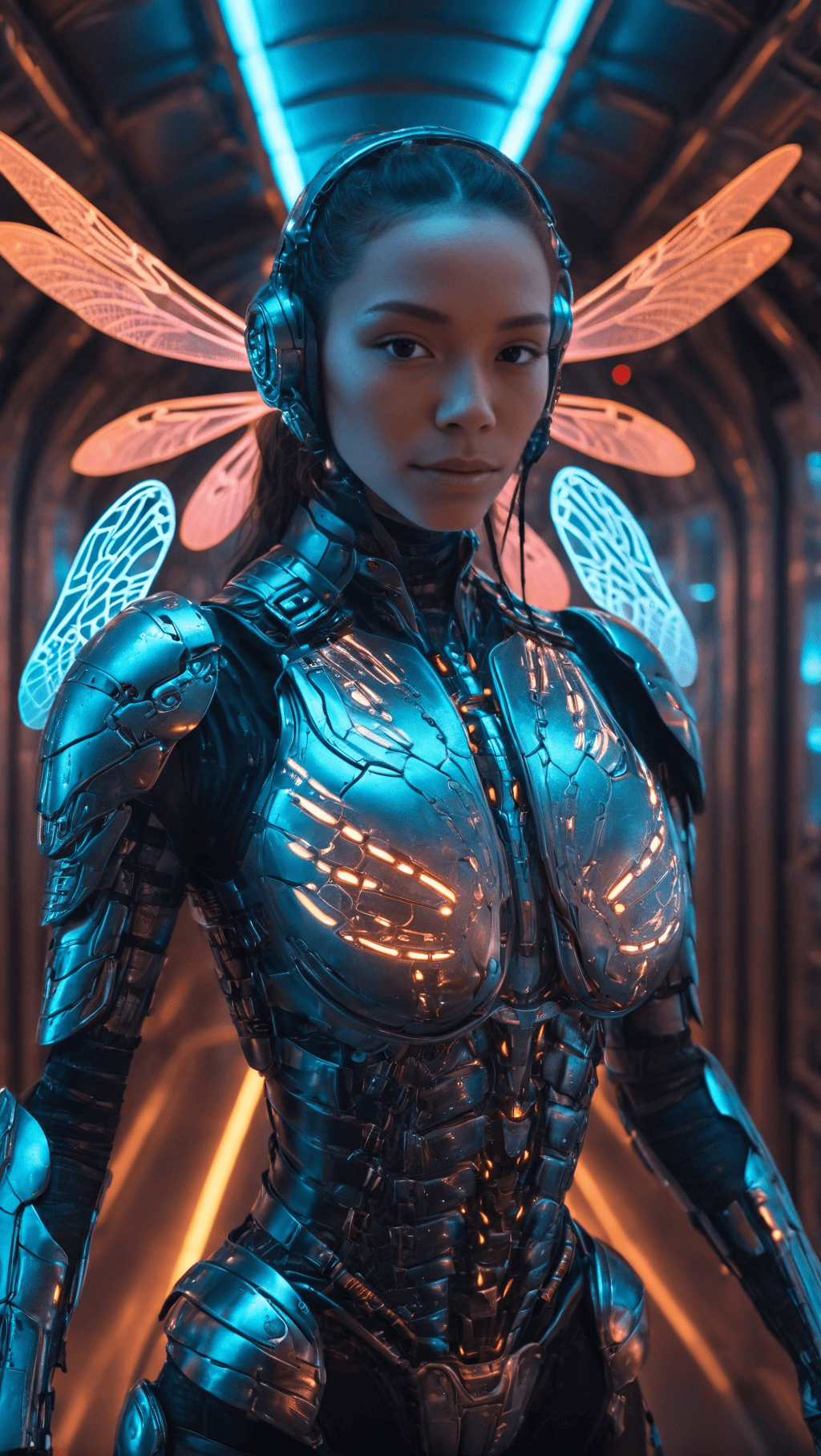AI generated: Long exposure photo of Ultra-detailed cyborg in a spaceship, with anthropomorphic cybernetic element...