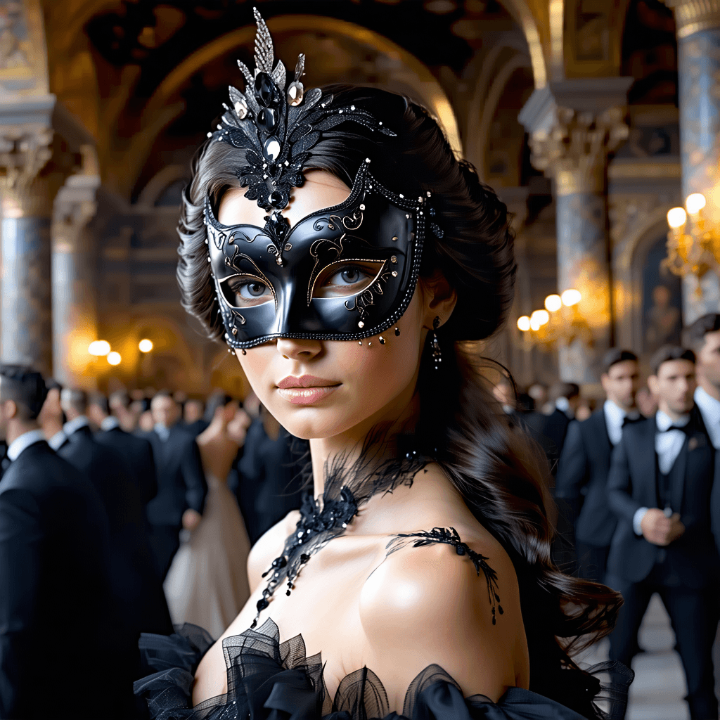 AI generated: In the heart of a grand Venetian masquerade ball, imagine a scene that exudes opulence and mystery, ...