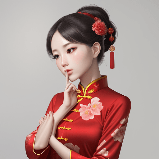 AI generated: chinese red blouse, in the style of dreamy and romantic compositions, floral explosions. index finge...
