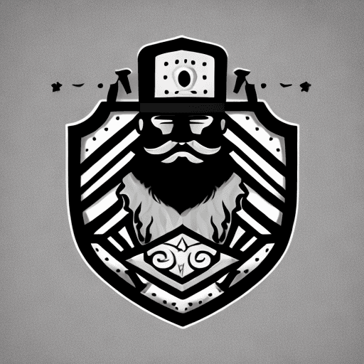 AI generated: a black and white logo of a bearded man with a beard and a beard in the center of a shield; internat...