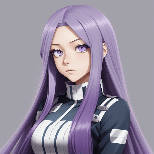 AI generated: very long hair, gorgeous girl, very very long hair ((purple hair)), ((grey-blue eyes)), (Boku no her...