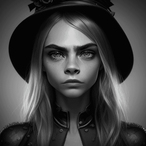 AI generated: stunning RAW close-up black and white photography portrait of a look a like  Cara Delevingne, sharp ...