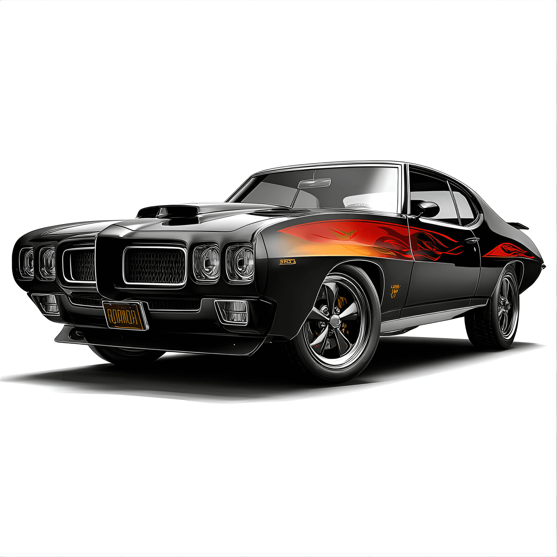 AI generated: stylish 1969 Pontiac GTO Judge, with its aggressive front end, bold paint job, and muscle
car stanc...