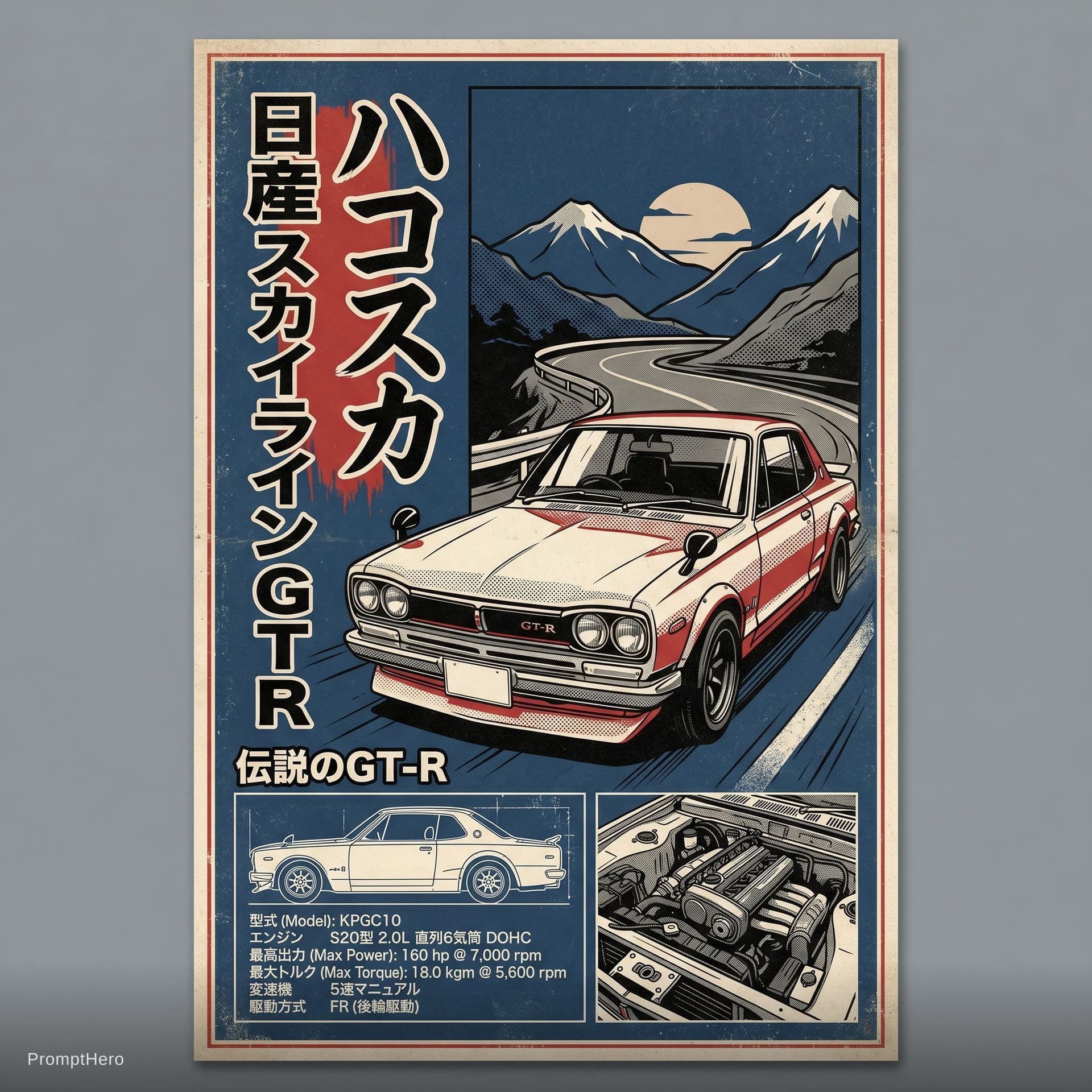 AI generated: Left side japnese name of car bottom left detail of car and printable poster
