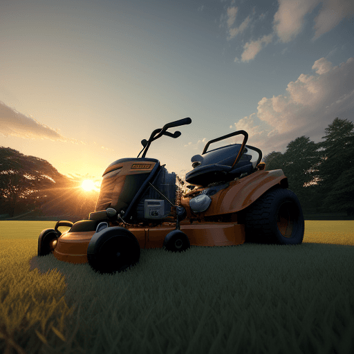 AI generated: Photo of a ultra realistic heavenly lawn, a lawn mower, dramatic light, pale sunrise, cinematic ligh...