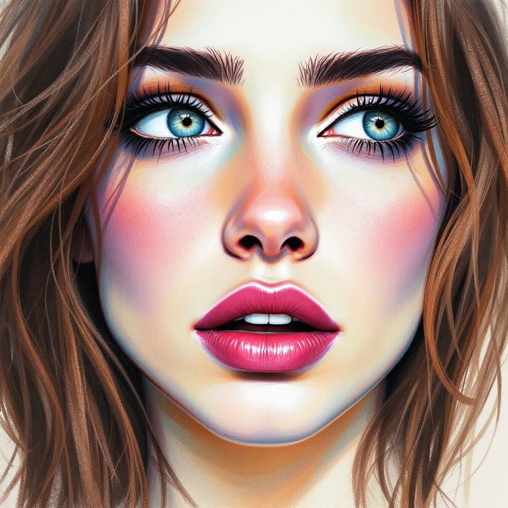 AI generated: color drawing of a woman's face, emotional --chaos 75 --ar 1:2 --profile rsy6uq9 --stylize 750