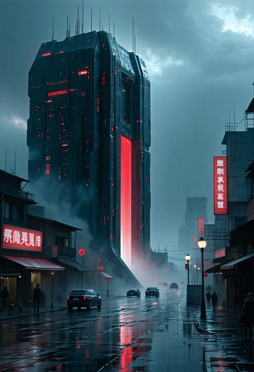 AI generated: Random images of unknown futures. (in a science Fiction style:1.9). Subtle red and white highlights....