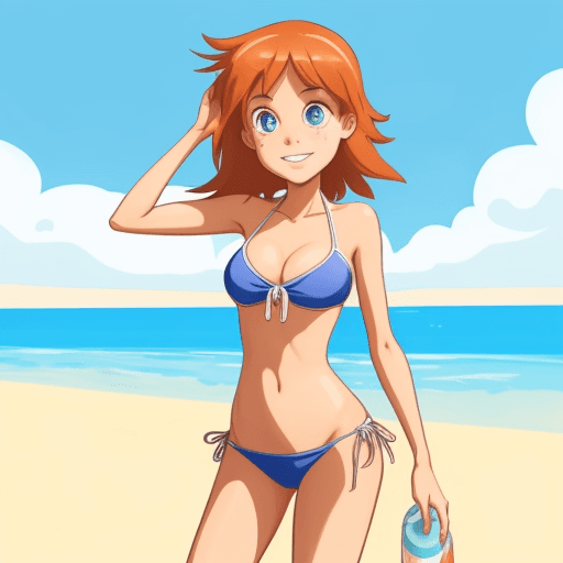 AI generated: a cartoon girl at the beach in a bikini
