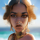 AI generated: perfect smooth skin texture, fashion photography portrait of cute girl, wearing ancient jwel,  on lu...