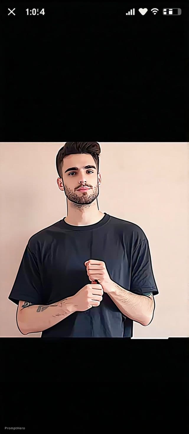 AI generated: young man with long face, with clean shaven short beard, with dark hair, without hat, without glasse...