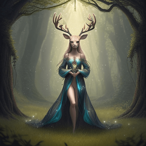AI generated: a deer girl that is standing in the grass, full gown, SFW, behance contest winner, fantasy art, magi...