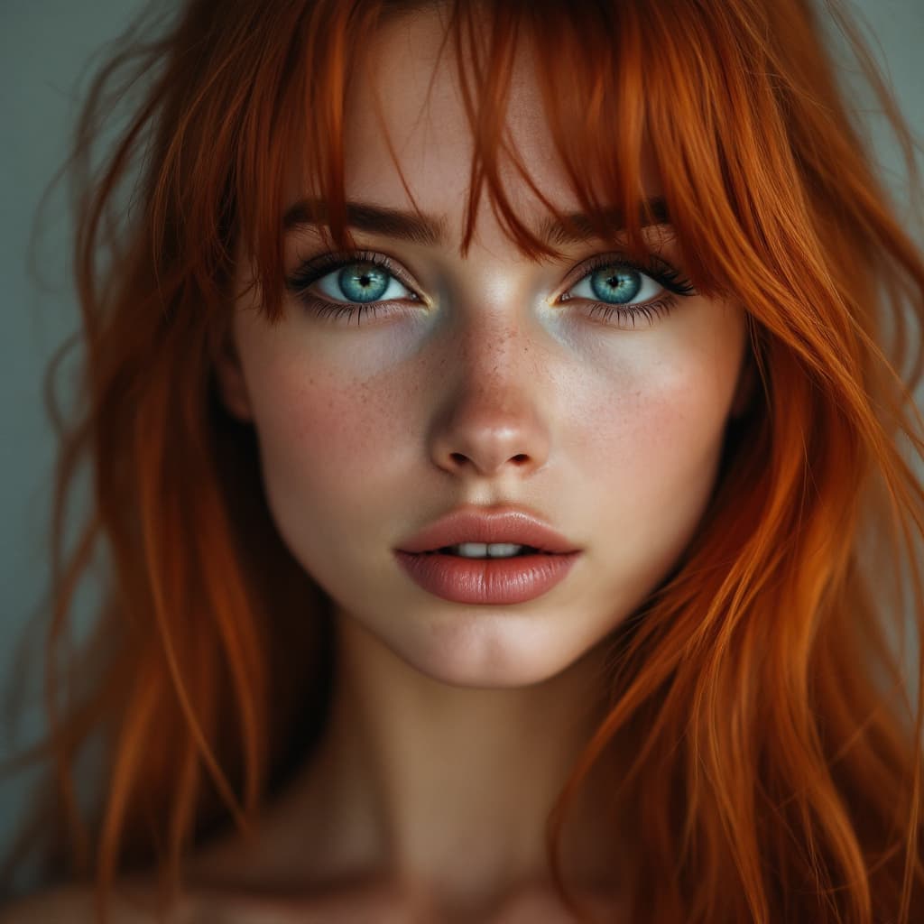 AI generated: mulher jovem, 20 anos, ryoung man, 20 years old, attractive face, blue eyes, thin nose, long red hai...