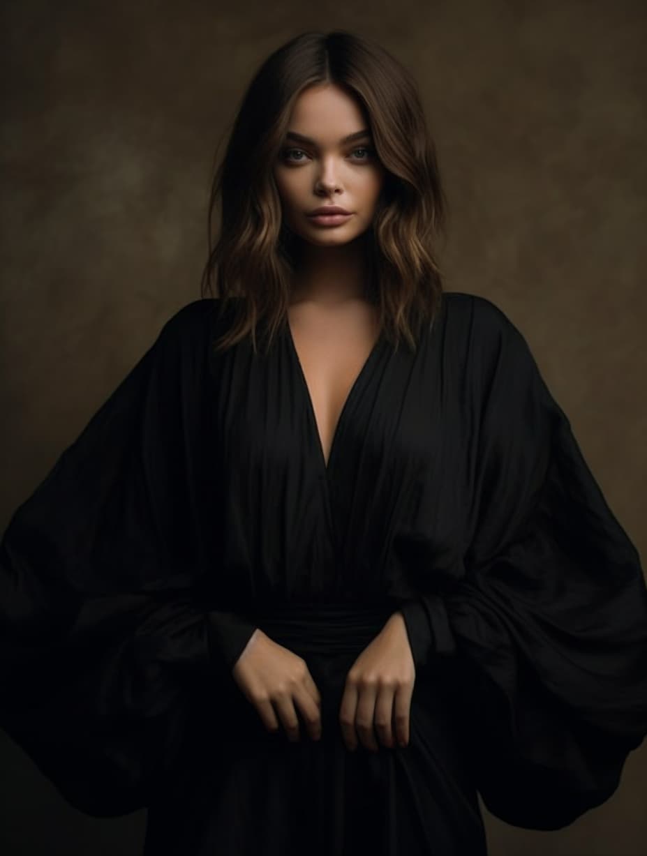 AI generated: a woman in a black top posing for a picture, a picture, by Emma Andijewska, tumblr, miranda kerr, bl...