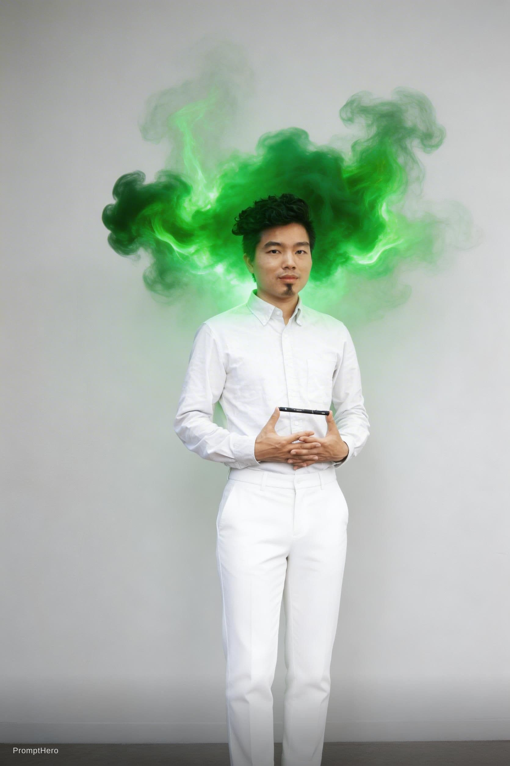 AI generated: photograph, front central shot, full-length, unknown gender figure, black and vibrant radioactive gr...