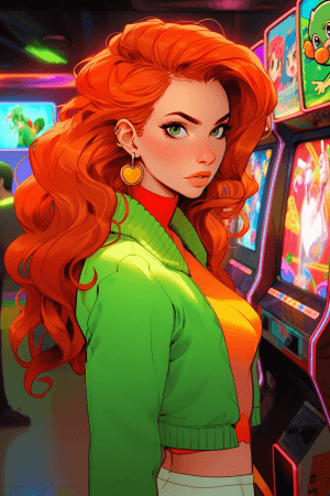 AI generated: A playful and mischievous game character, 2010s Decor style, with bold makeup, Arcade 1990s Point An...