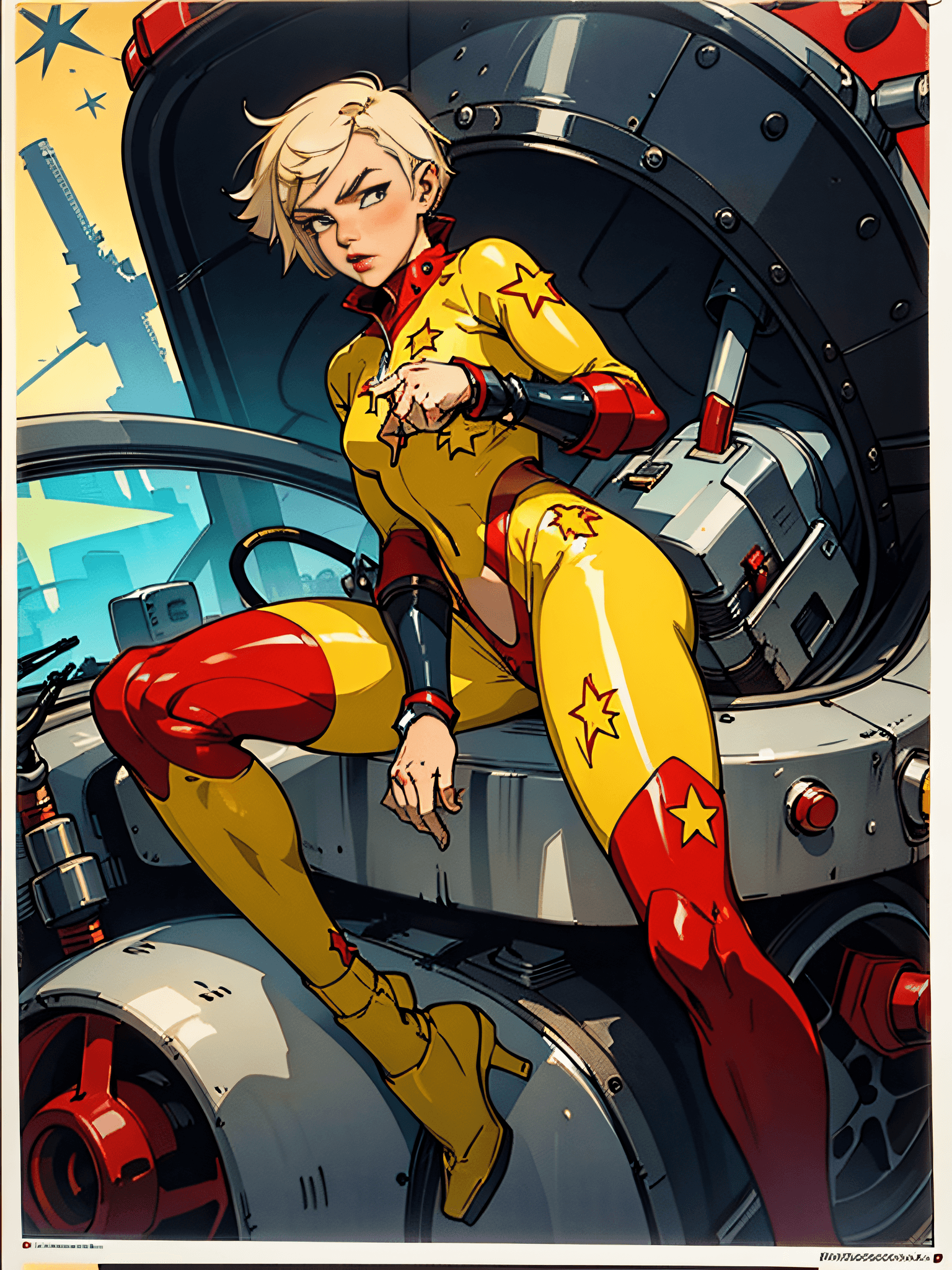 AI generated: Mistoon anime, (((woman))), ((Soviet poster)), A 35-year-old muscular Russian woman warrior almost n...
