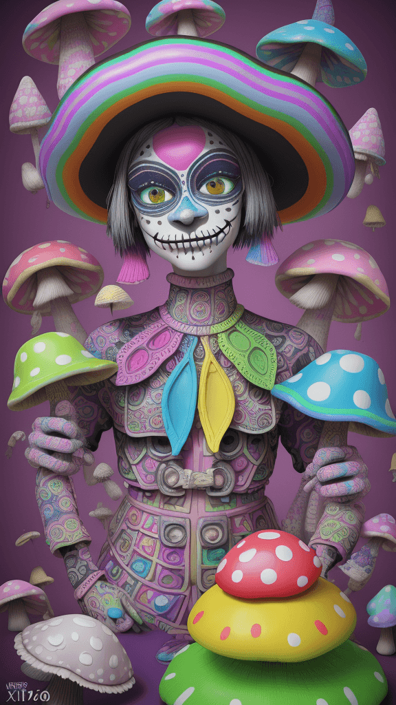AI generated: Fiesta Fungi Friends🍄🌈🎨 Idea inspired by blank... who was inspired by Nobody Really... Mingled wi...