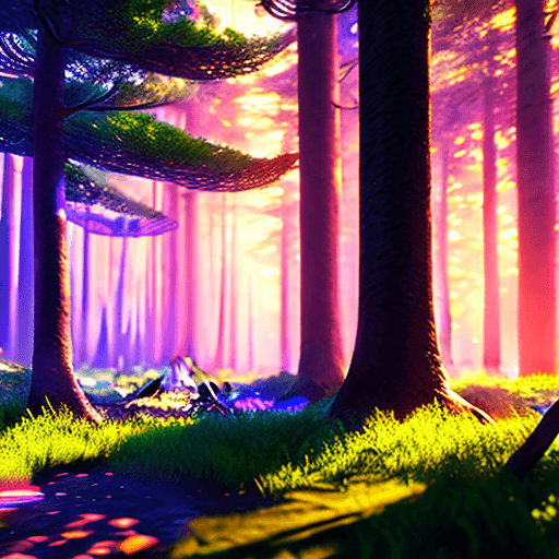 AI generated: Photo of a ultra realistic electric forest, dramatic light, captivating neon lights, cinematic light...